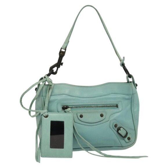 BALENCIAGA The Shoulder Bag Leather Light Blue 138226 Auth MX037 - Picture 1 of 16